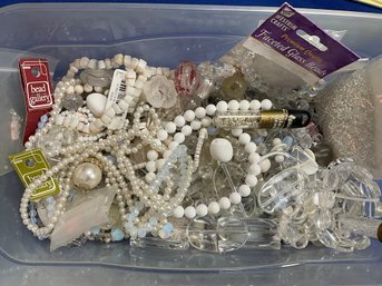 Lot 21WA- Jewelry Making Supplies- White Beads- Glass- Crystals- Opaline- Seed Beads - Crafting