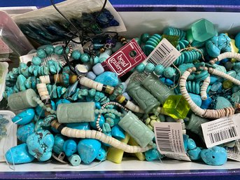 Lot 22WA- BIG! Jewelry Making Supplies- Aqua - Turquoise- Amozonite- Crystals- Green - Glass Beads - Stones