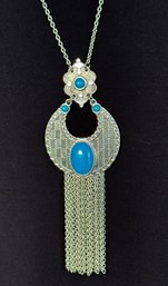 Lot 459LC - Lia Sophia Signed Necklace Moonlight Trail Long Boho Chain Statement Piece Silver Tone.