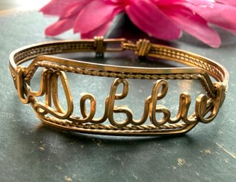 Lot 453LC - Debbie - Cursive Name Goldtone - Lock Closure Ornate Childs Bracelet - Vintage Jewelry