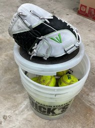 Lot 103SES- Softball Bucket Of Balls - Easton Synergy Elite Glove 12 1/2 - Dicks Bucket Seat