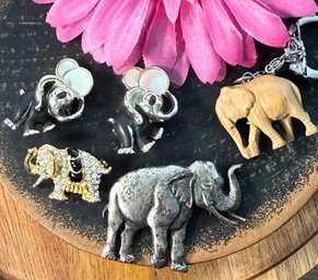 Lot 473LC - Elephant Brooches Silvertone & Goldtone Stones - Hand Carved Elephant Key Chain- 4