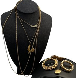 Lot 11- 12K GF Gold Filled Lot- Necklaces - Brooches- Tie Clip- Locket - Vintage Jewelry