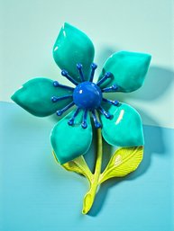 Lot 491LC - 1950s Mid Century Beautiful Blue Enamel Flower Brooch - Vintage Estate Jewelry