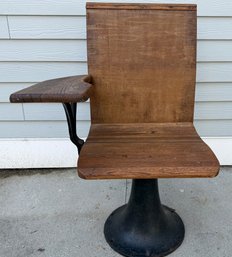 Lot 435 - Rare! Antique University Conference Wood Desk Chair With One Arm Rest & Cast Iron Base