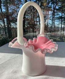 Lot 309 -  Mid Century Peach Crest Basket In White & Pink With Ruffled Rim
