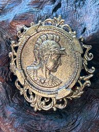 Lot 500LC - Classical Roman Warrior Costume Goldtone Brooch - Napoleon Emperor - Vintage Estate Jewelry