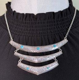 Lot 502LC - Southwestern Navajo Indie Tribal Collar Necklace Brighton Signed Faux Turquoise Stones Chain