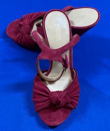Lot 406- Michael Kors Red Suede Open Toe Sandals - High 4 Inch Heel Pumps - Womens Shoes Size 7 - Like New