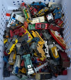 Lot 446 - A Well Played Lot Of Vintage Matchbox Cars, Boats, Trucks, Lesney, Scammell, Kidco