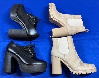Lot 411- High Heel Chunky Tie Up Shoes & Boots - Tan - Black - SODA - Allegra K - 2 Pairs - Size 7 And 7 1/2