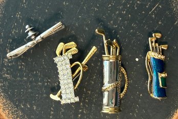 Lot 509LC - Collection Of 4 Golf Club Pins With Enamel, Silvertone Goldtone And Rhinestones - Golfer