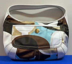 Lot 414- COACH 1990s Ergo Optic Brown Blue - White Leather Hobo Shoulder Bag Purse With Hang Tag