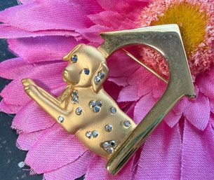 Lot 510LC - Dog Puppy Brooch Goldtone With Blue Glass Rhinestones - Signed JJ