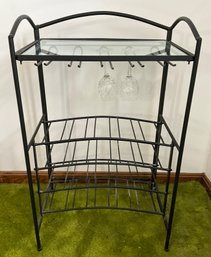 Lot 77- Apartment Size Metal And Glass Bar Wine Rack Table - Very Nice!