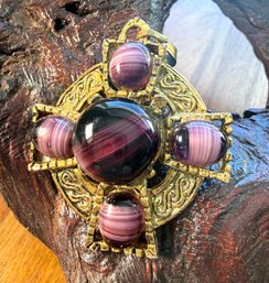 Lot 513LC - Beautiful Celtic Cross Pendant Not Signed With Purple Cabochon Stones