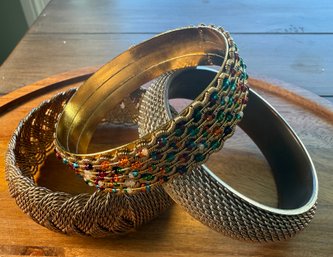 Lot 515LC - Three Goldtone Mesh, Braided & Beaded Bangles - Bangle Bracelets