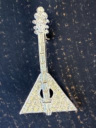 Lot 520LC - Musical Mandolin Clear Rhinestones Brooch Guitar Mandle Balalaika Pin - Music Lover