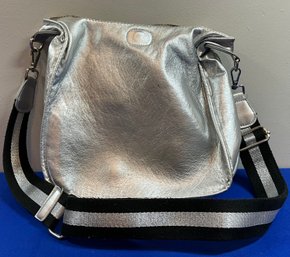 Lot 428- Metallic Silver Cross Body Purse Bag - Long Cotton Adjustable Strap - Faux Leather