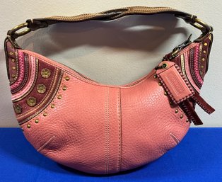 Lot 429- COACH Pink Crescent Legacy One Leather Hobo Shoulder Purse - Brass Hardware - Rare! Y2K