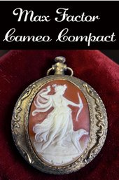 Lot 367LC - 1960s Mid Century Max Factor Compact With Powder Cameo Goddess Diana Artemis With A Dog