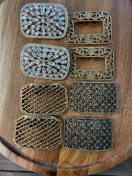 Lot 522LC - 4 Pairs Shoe Clips Gold Tone, 1 Signed By Tip Toe, 2 Signed Musi Plus A Rhinestone Set