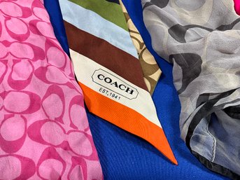 Lot 433- COACH - Nice Collection Of Scarves - Pink Signature - Striped - Hair Or Purse Ties - 5