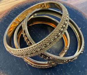 Lot 525LC - 3 Goldtone Bangles Bangle Bracelets - 2 Are Hinged - Vintage Estate Jewelry