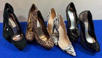 Lot 437- WOW! Bebe - Steve Madden - Qupid - Black - Python - Leopard - Sexy High Heels Spikes Size 7 - 4 Pair