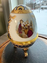 Lot 528LC - Porcelain Vecceli Italy Trinket Box Egg With Victorian Courting Scene