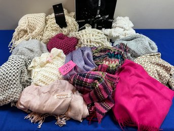 Lot 438- Victoria Secret - Michael Kors - Steve Madden Winter Scarves - Unity - New Black Hat Set - Lot Of 16