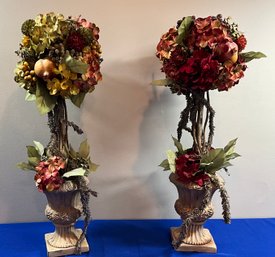 Lot 439- Pair Of Floral Topiary - 2 Feet Tall - Pretty Home Decor