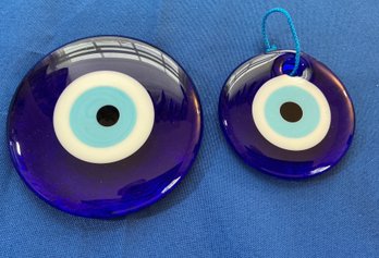 Lot 412 - Cobalt Blue Glass Evil Eye Amulet - Art Glass - Sun Catcher - Aqua Enamelware Candy Dish Turquoise