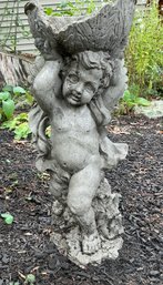 Lot 427 - Standing Cherub Cement Lawn Planter Holding A Bowl Small Piece Missing From Bowl