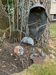 Lot 428 - Garden Lawn Yard Decor Large Frog, Sun Face, Trellis  And Butterfly All Made Of Tin