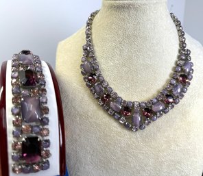 Lot 398LC - RARE 1950-60s Statement Estate Set-  Lavender - Amethyst Moonstone Cabochon Bracelet & Necklace