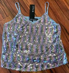 Lot 448- Sparkly! New Pink And Silver Sequins Tank Top - Allegra K Shirt Womens Size Small