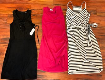 Lot 452- Summer Fun! New Black Tape - Hot Pink - Striped Dress - Lot Of 3 Small - Medium