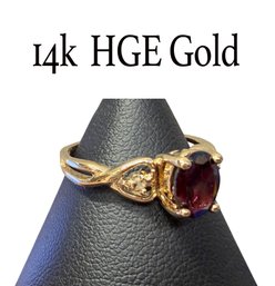 Lot 614LC - 14k Heavy Gold Electroplate HGE Ring With Red Garnet Style Crystal Stone - Size 7 3/4