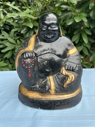 Lot 331 - Large Laughing Smiling Black Buddha - Vintage Chalk Ware 12 Inches Tall!