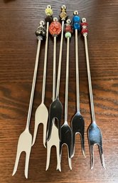 Lot 58- Hand Done! Art Glass Beads - New- On Stainless Steel Appetizer - Cheese - Picks - Servers - 7