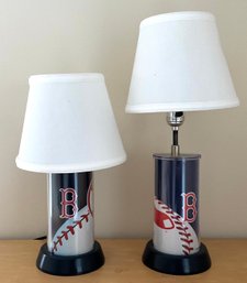 Lot 49- Pair Of Red Sox Baseball Table Nightstand Lamps - Matching 18 Inch