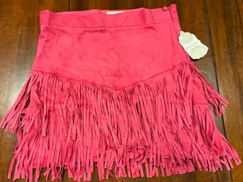 Lot 56- New Altard State Pink Fringe Mini Skirt - Juniors Size L Large - Retail $60 - Faux Suede