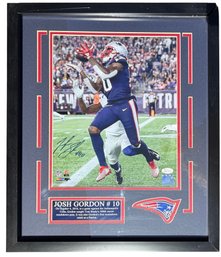 Lot 309 - NFL Josh Gordan NE Patriots Brady Football Signed Photographed With JSA COA Framed Under Glass