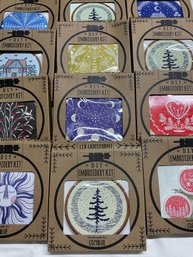 Lot 103Q - NEW! Cozy Blue DYI Embroidery 12 Kits - Flowers, Houses, Suns Included Hoop, Needle, Pattern- Floss