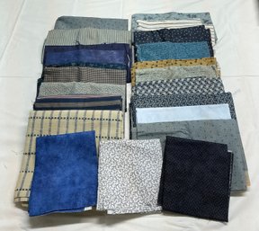 Lot 105Q - 17 Yards! 17 Various Of Color, Pattern & Sizes Flower, Solids, Strips, Plaids - Blues - Tans