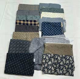 Lot 111Q - 24 Yards! Variety Of Designers Of Cotton Fabric Of Blues, Tans, Plaids, Stripes, Flowers Etc.