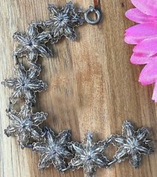 Lot 518LC - Mid Century 1950s Filigree Flower Star Botanical Link Bracelet - Vintage Estate Jewelry