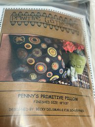 Lot 136Q- NEW! Primitive Gathering 2 Kits Penny Pillow - Yellows, Black, Green & Reds, Pumpkin Row Bed Pillow