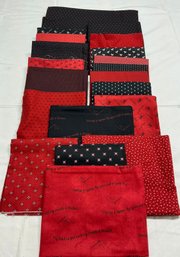 Lot 137Q - 10 Yards - Red & Black Fabric - Different Patterns, Shades By Needle & Threads Gathering